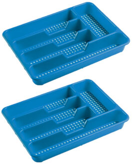 2x stuks bestekbakken/bestekhouders 5-vaks blauw 34 x 25 x 4 cm - Bestekbakken