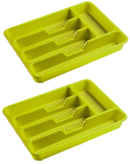 2x stuks bestekbakken/bestekhouders 5-vaks lime groen 34 x 25 x 4 cm - Bestekbakken