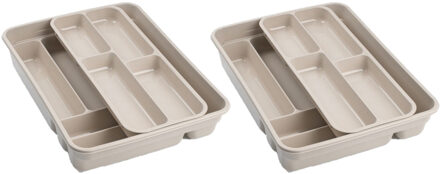 2x stuks bestekbakken - houders - 2 lagen - 40 x 30 x 7 cm - taupe - kunststof - lade opbergers