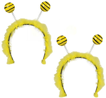 2x stuks bijen diadeem/haarband geel met zwart - Voelsprieten - Dieren pakken verkleed outfit accessoires