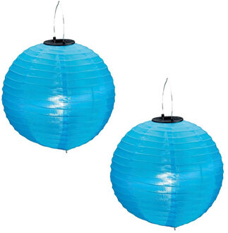 2x stuks Blauwe solar lampionnen op zonne energie 30 cm - Zomer tuin artikelen - Feest versieringen