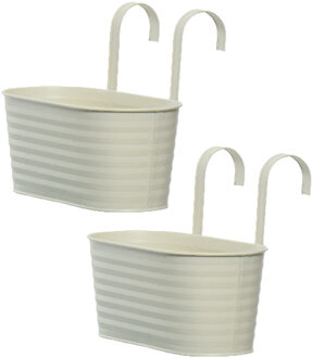 2x stuks bloembakken ophangbaar - zink - 32 x 16 cm - wit - Plantenpotten