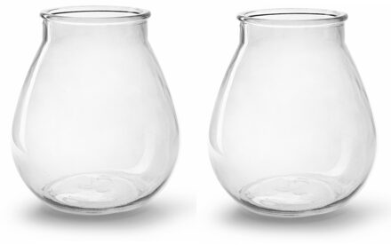 2x Stuks Bloemen vazen druppel vorm type - helder/transparant glas - H22 x D20 cm - Vazen