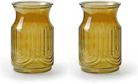 2x Stuks Bloemenvazen - amber geel/transparant glas - H20 x D12.5 cm