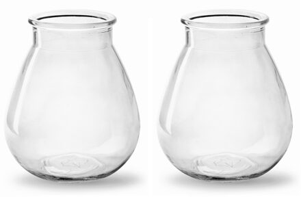 2x Stuks Bloemenvazen druppel vorm type - helder/transparant glas - H17 x D14 cm - Vazen