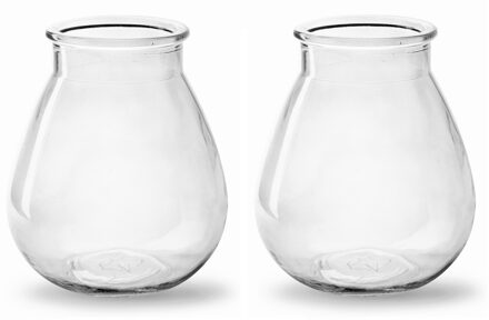 2x Stuks Bloemenvazen druppel vorm type - helder/transparant glas - H17 x D14 cm
