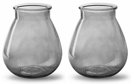 2x Stuks Bloemenvazen druppel vorm type - smoke grijs/transparant glas - H17 x D14 cm - Vazen