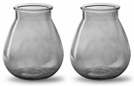 2x Stuks Bloemenvazen druppel vorm type - smoke grijs/transparant glas - H17 x D14 cm