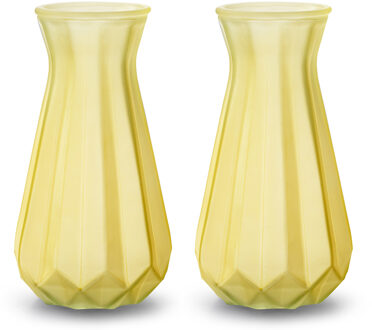 2x Stuks Bloemenvazen - geel/transparant glas - H18 x D11.5 cm - Vazen