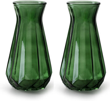 2x Stuks Bloemenvazen - groen/transparant glas - H15 x D10 cm - Vazen