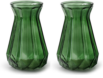 2x Stuks Bloemenvazen - groen/transparant glas - H18 x D11.5 cm - Vazen