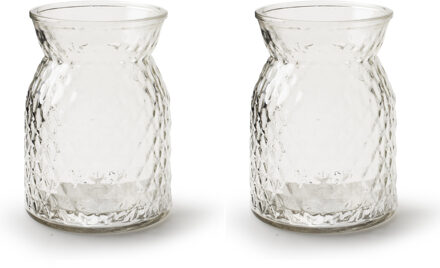 2x Stuks Bloemenvazen - helder bewerkt/transparant glas - H16 x D12 cm - Vazen