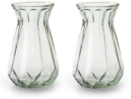 2x Stuks Bloemenvazen - helder/transparant glas - H15 x D10 cm