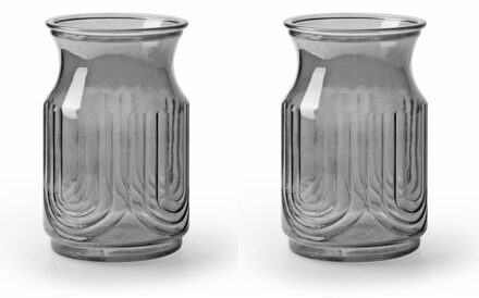 2x Stuks Bloemenvazen - smoke grijs/transparant glas - H20 x D12.5 cm