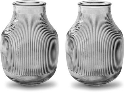 2x Stuks Bloemenvazen - smoke grijs/transparant glas - H22 x D15.8/11.3 cm