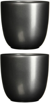 2x Stuks Bloempot Antraciet Grijs Keramiek Voor Kamerplant H25 X D28 Cm - Plantenpotten