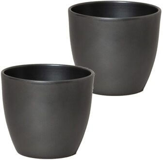 2x stuks bloempot glanzend zilver metallic keramiek voor kamerplant H27 x D32 cm - Plantenpotten Zilverkleurig