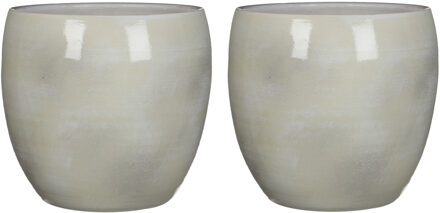2x Stuks Bloempot In Het Shiny Lightgrey Stone Keramiek Voor Kamerplant H31 X D33 Cm - Plantenpotten Grijs