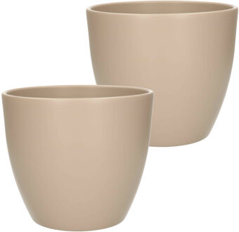 2x stuks bloempot mat taupe keramiek voor kamerplant H17 x D19.5 cm - Plantenpotten Beige