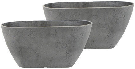 2x stuks bloempot/plantenpot balkonbak van gerecycled kunststof donkergrijs D36 x 16 en H16 cm - Plantenpotten