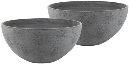 2x stuks bloempot/plantenpot schaal van gerecycled kunststof donkergrijs D35 en H17 cm - Plantenpotten
