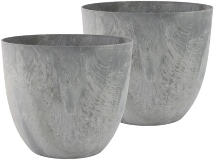 2x stuks bloempot/plantenpot van gerecycled kunststof betongrijs D38 en H33 cm - Plantenpotten