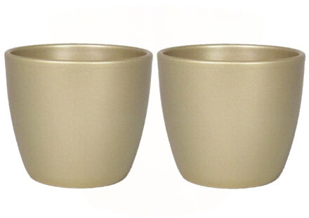 2x stuks bloempot/plantenpot van keramiek in het parelgoud D25 en H22.5 cm - Plantenpotten Goudkleurig