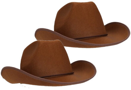 2x stuks bruine cowboyhoed Rodeo vilt voor volwassenen - Western carnaval verkleed hoeden