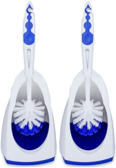 2x stuks buemag wc-borstel - toiletborstel met houder - blauw/wit - 41.5 cm - kunststof - toilet/gar