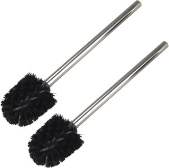 2x stuks buemag wc-borstel/toiletborstel - zwart/zilver - 36 cm - van rvs - toiletgarnituur