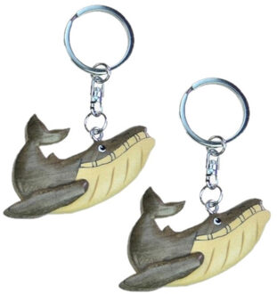 2x stuks bultrug walvis sleutelhanger van hout - Sleutelhangers