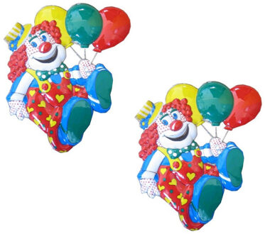 2x stuks carnaval decoratie schild clown ballonnen 50 x 45 cm - Wand decoraties feestartikelen/versiering