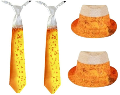 2x stuks Carnaval verkleed set hoed en stropdas in BIER thema print