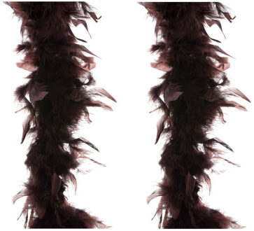 2x stuks carnaval verkleed veren Boa kleur bruin 2 meter