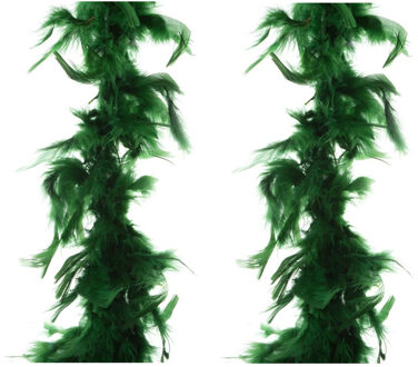 2x stuks carnaval verkleed veren Boa kleur donkergroen 2 meter