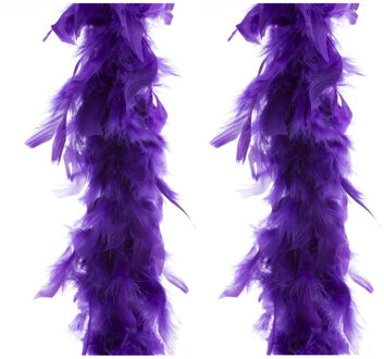 2x stuks carnaval verkleed veren Boa kleur paars 2 meter