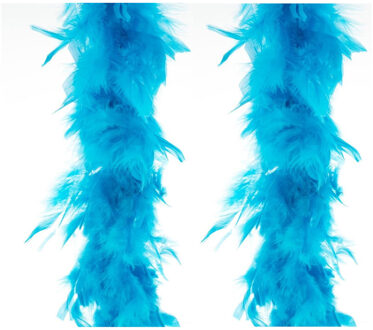 2x stuks carnaval verkleed veren Boa kleur turquoise 2 meter