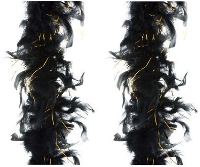 2x stuks carnaval verkleed veren Boa kleur zwart met goud 2 meter