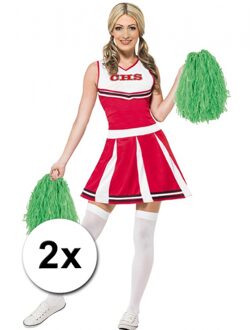 2x Stuks cheerball/pompom groen met ringgreep 28 cm - Verkleedattributen