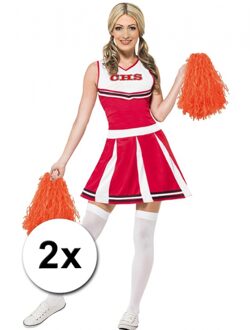 2x Stuks cheerball/pompom oranje met ringgreep 28 cm - Verkleedattributen