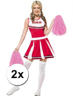 2x Stuks cheerball/pompom roze met ringgreep 28 cm - Verkleedattributen