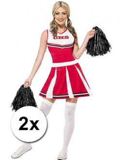 2x Stuks cheerball/pompom zwart met ringgreep 28 cm