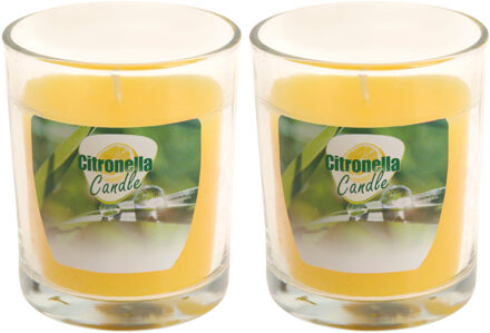 2x stuks citronella glazen tafelkaarsen geel 7 x 8 cm - geurkaarsen