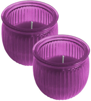 2x stuks citronella kaars 7,5 cm paars
