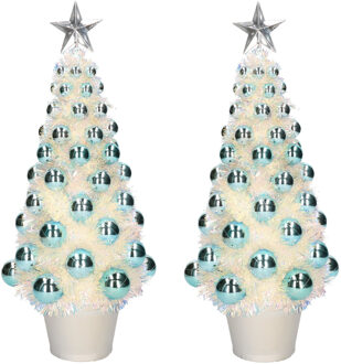 2x stuks complete mini kunst kerstbomen / kunstbomen blauw met lichtjes 40 cm