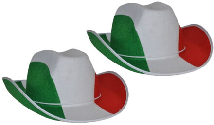 2x stuks cowboyhoed supporters Italie - Landen vlaggen verkleed feestartikelen