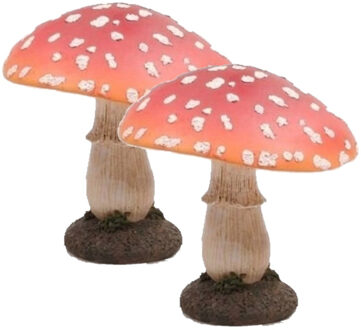 2x stuks decoratie huis/tuin beeldje paddenstoel 15 cm