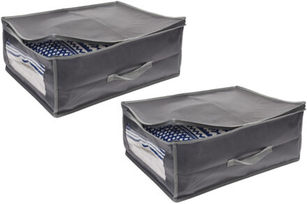 2x stuks dekbed/kussen opberghoezen grijs met venster 50 x 38 x 20 cm