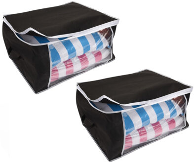 2x stuks dekbed/kussen opberghoezen zwart met venster 60 x 45 x 30 cm