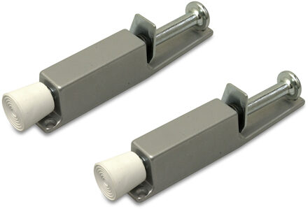 2x stuks deurvastzetter / deurvergrendeling zilvergrijs met voetstift 12 x 2,5 cm